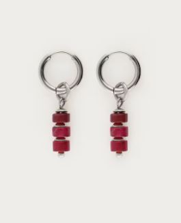 Sunrocks oorringen met burgundy kralen ZILVER