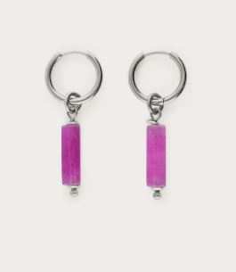 Sunrocks oorringen met fuchsia kralen ZILVER