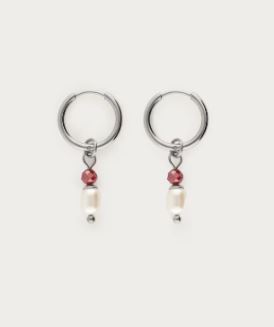 Sunrocks oorringen met parel en roze kraal ZILVER