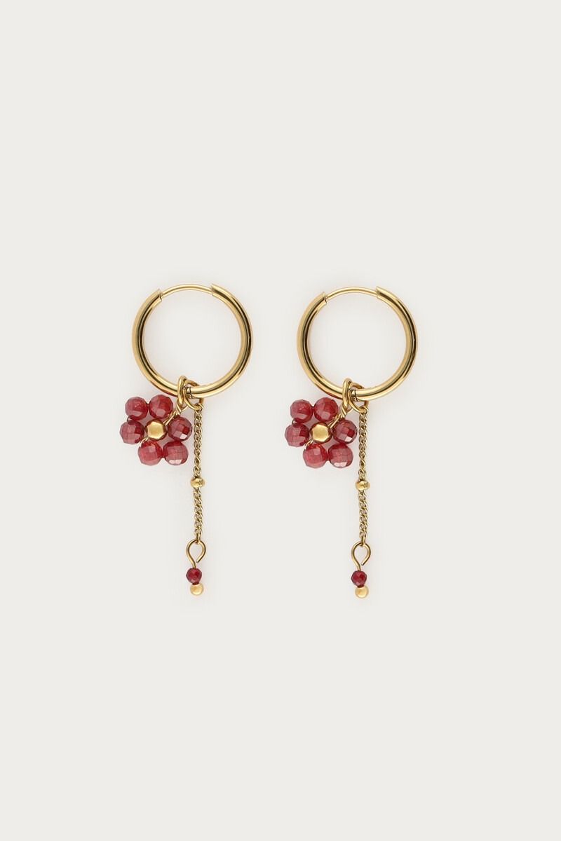 Sunrocks oorringen met roze bloem GOUD