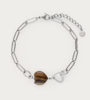 Sunrocks schakelarmband bruin hartje ZILVER