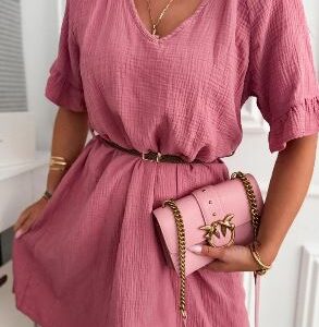 Tetra jurk met riem en rufflemouw