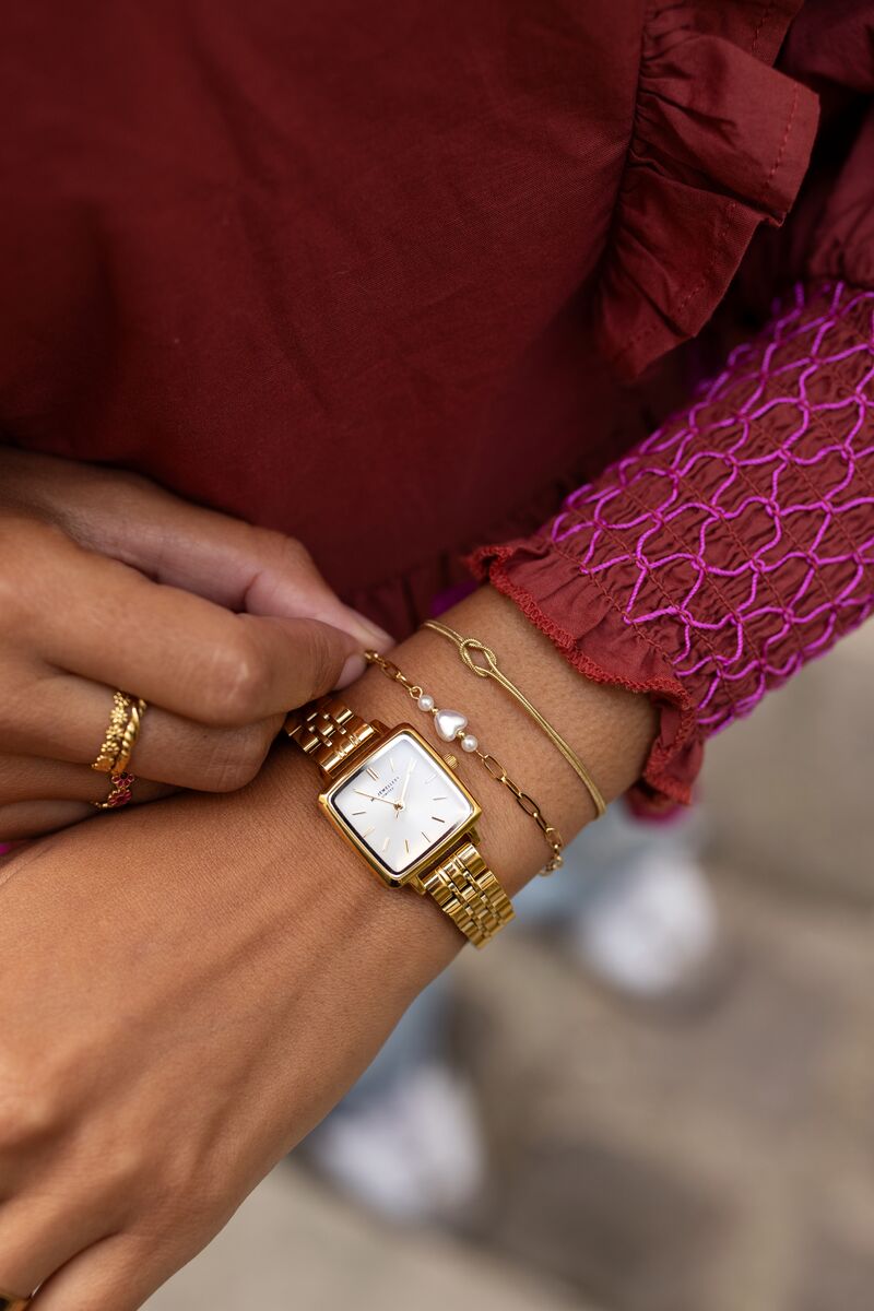 Vierkant horloge met schakelband GOUD