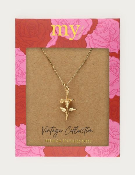 Vintage ketting met dots & hibiscus GOUD