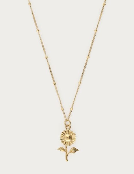 Vintage ketting met dots & zonnebloem GOUD