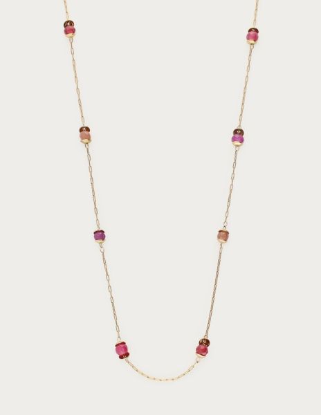 Vintage ketting met rood paarse kralen GOUD