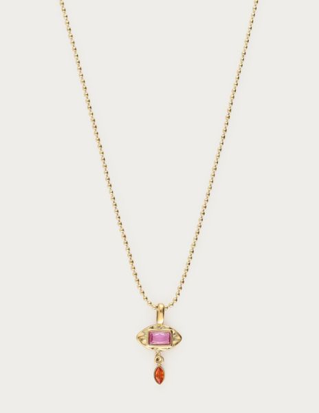 Vintage ketting met roze strass steen GOUD