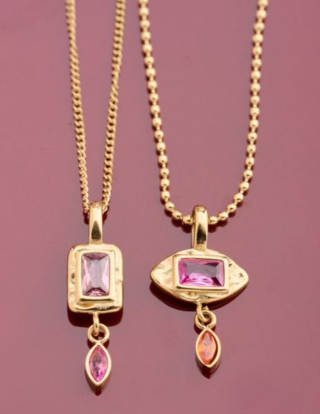 Vintage ketting met roze strass steen GOUD