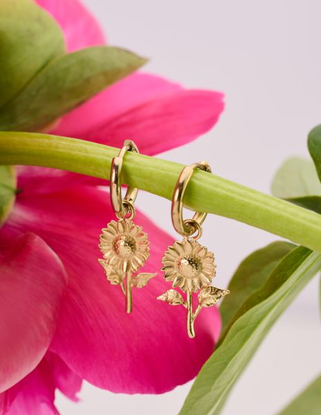 Vintage oorringen met zonnebloemen GOUD