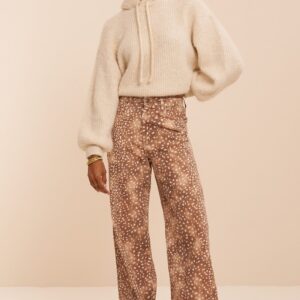 Bruine wide leg jeans met dierenprint