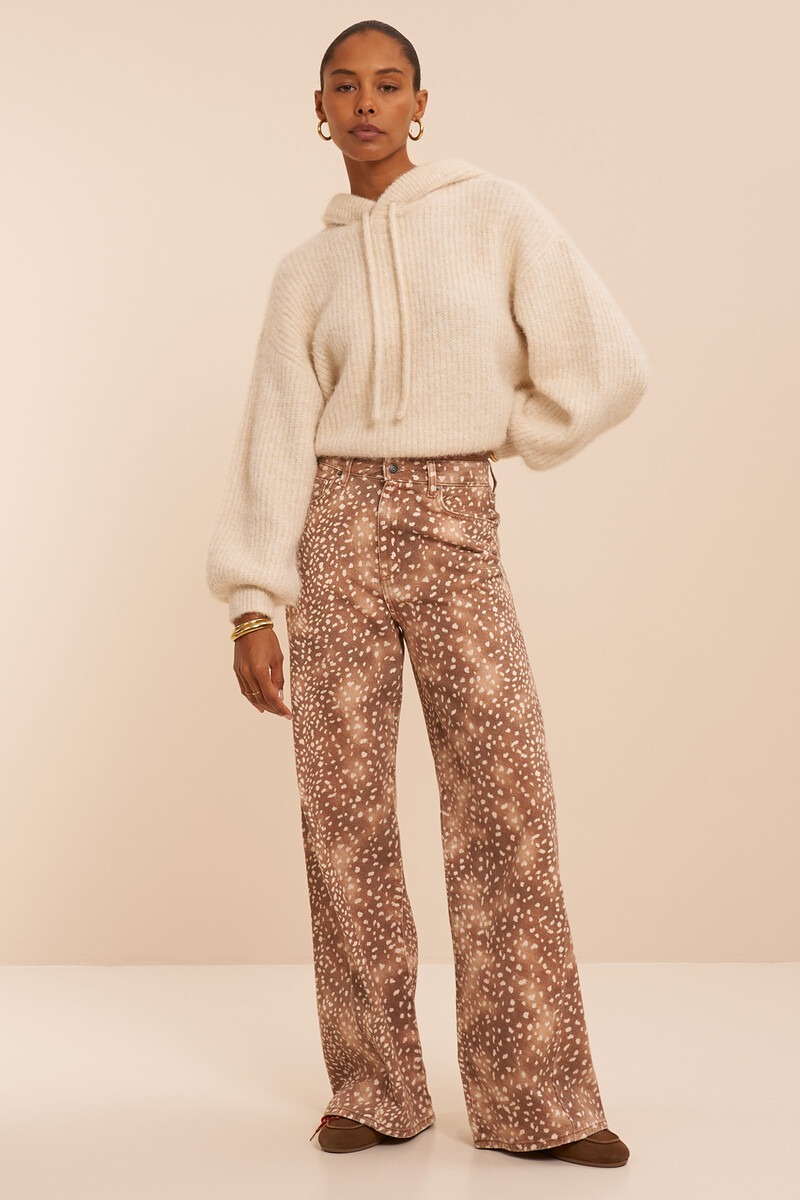 Bruine wide leg jeans met dierenprint