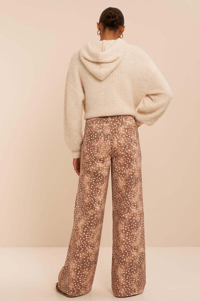 Bruine wide leg jeans met dierenprint