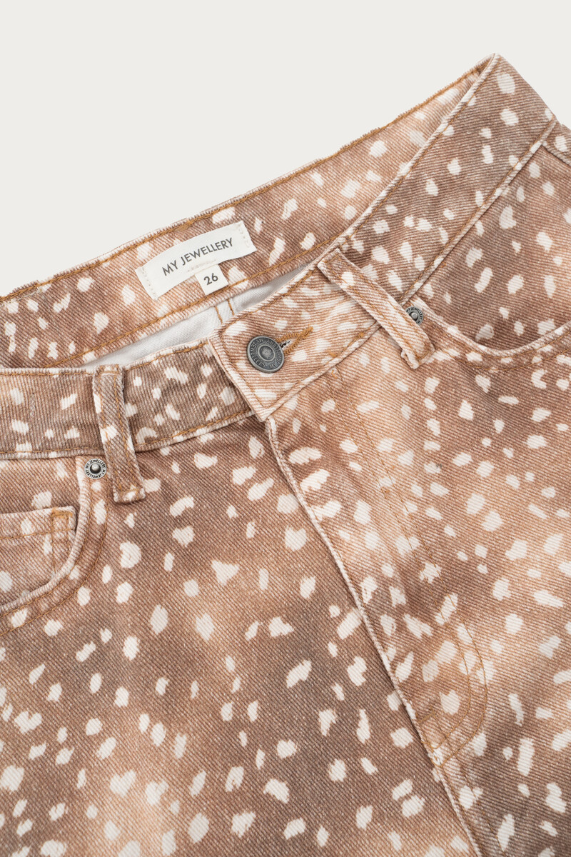 Bruine wide leg jeans met dierenprint