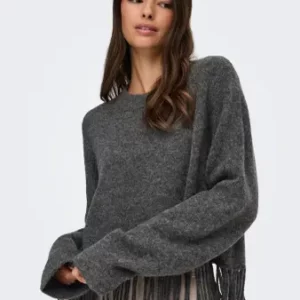JdyAndrea Fringe pullover grey melange
