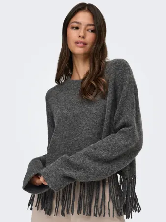 JdyAndrea Fringe pullover grey melange