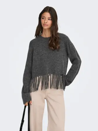 JdyAndrea Fringe pullover grey melange